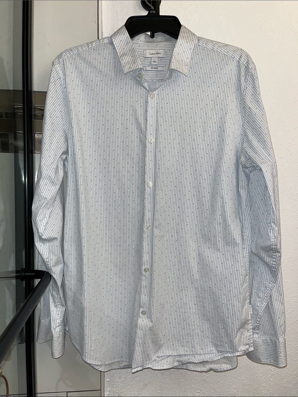Calvin Klein Infinite Blue & White Vertical Pinstripe Dress Shirt
